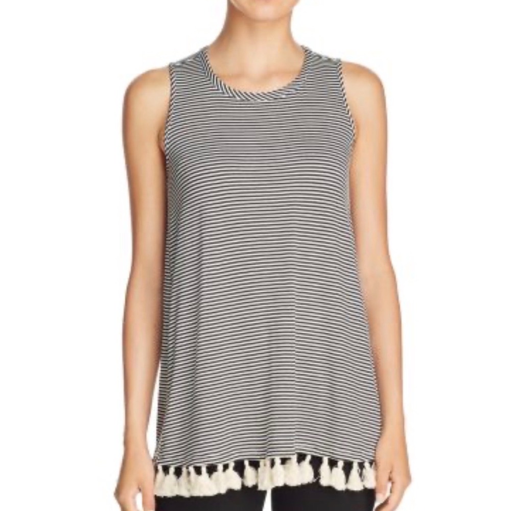 Pebble and Stone Anthropologie Women's M Navy White Striped Tassel Boho Tank Top